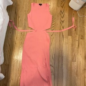 Bright Pink Cutout Knit Midi Dress with Slit, Size Small